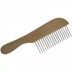 Grand peigne manche bois à denture métal et à dent très longue pour chiens à fourrure très dense